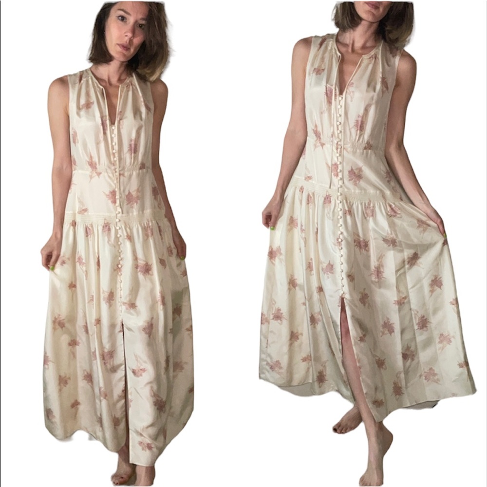 NORA FLORAL SILK SLEEVELESS A-LINE DRESS IN SUNSET COMBO